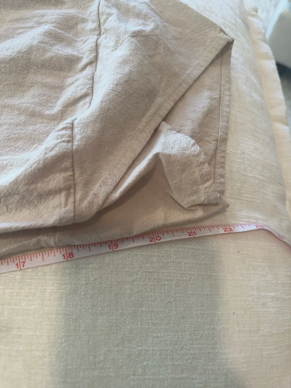 L-Retro Beige Wide Leg Pants Size L Boho Linen Look Elastic Waist Pockets